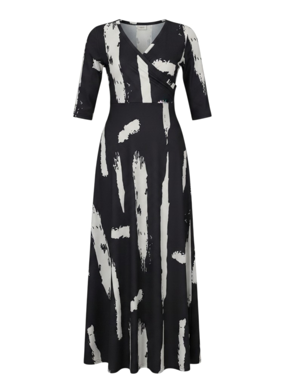 Black & White Brushstroke Maxi Dress with Wrap Bodice